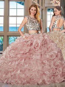 Custom Designed Pink 15 Quinceanera Dress Military Ball and Sweet 16 and Quinceanera and For with Beading and Ruffles Sc