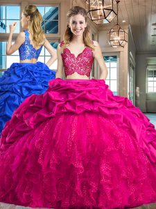 Custom Fit Sleeveless Brush Train Lace and Ruffles and Pick Ups Zipper Ball Gown Prom Dress