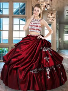 Shining Scoop Backless Wine Red Sleeveless Beading and Appliques and Pick Ups Floor Length Sweet 16 Quinceanera Dress
