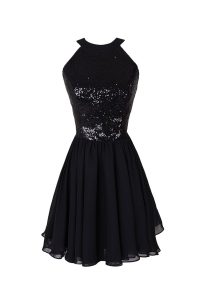 Pretty Sequins Scoop Sleeveless Criss Cross Homecoming Dress Black Chiffon
