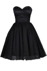 Tulle Sleeveless Knee Length Evening Dress and Ruching and Belt