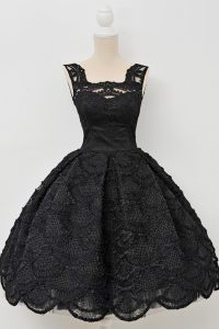 Custom Made Black A-line Lace Evening Dress Zipper Lace Sleeveless Knee Length