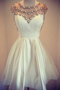 Scoop Cap Sleeves Homecoming Dress Mini Length Beading White Satin