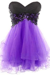 Lavender Lace Up Prom Gown Appliques Sleeveless Mini Length