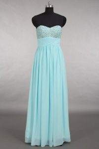 Cheap Floor Length A-line Sleeveless Aqua Blue Prom Evening Gown Zipper