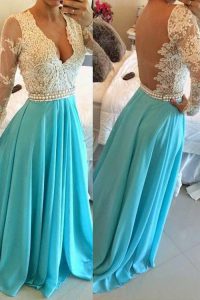 Long Sleeves Backless Floor Length Lace Prom Party Dress