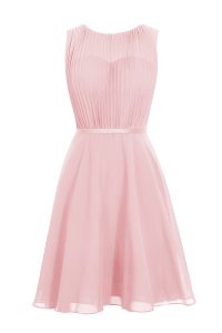 Designer Scoop Sleeveless Zipper Prom Dresses Baby Pink Chiffon
