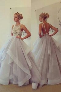 Glorious Scoop Tulle Sleeveless With Train Sweep Train and Lace