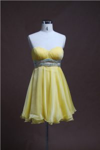 New Arrival Beading Homecoming Dress Light Yellow Backless Sleeveless Mini Length