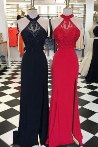 Affordable Scoop Elastic Woven Satin Sleeveless With Train Prom Party Dress Sweep Train and Beading and Lace