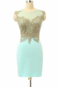 Graceful Turquoise Side Zipper Bateau Lace Prom Evening Gown Chiffon Sleeveless