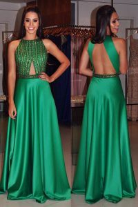 Lovely Scoop Floor Length A-line Sleeveless Green Prom Dress Backless