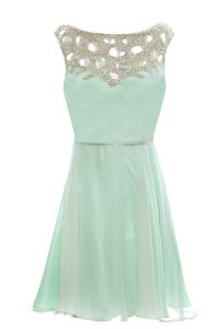 Comfortable Chiffon Scoop Sleeveless Zipper Beading Prom Evening Gown in Apple Green