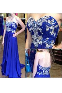 Gorgeous Royal Blue Prom Gown Prom and For with Beading Sweetheart Sleeveless Zipper