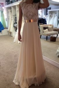 Scoop Sleeveless Floor Length Belt Zipper Prom Dress with Champagne