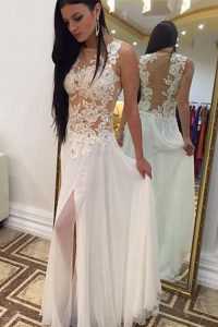 White Homecoming Dress Prom and Party and For with Beading and Appliques Scoop Sleeveless Side Zipper