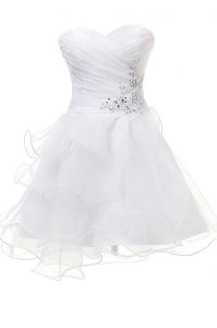 Custom Designed White Prom Dress Prom and Party and For with Appliques Sweetheart Sleeveless Criss Cross