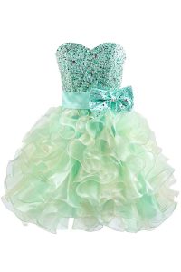 Flirting Ball Gowns Prom Dresses Green Sweetheart Organza Sleeveless Knee Length Lace Up