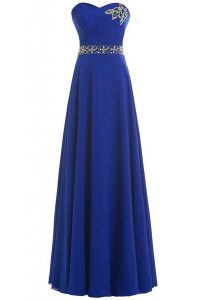 Royal Blue A-line Sweetheart Sleeveless Chiffon Floor Length Lace Up Beading Dress for Prom