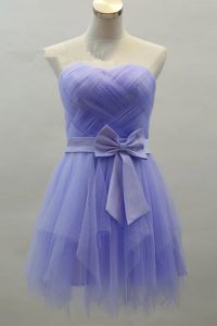 Lavender A-line Satin Sweetheart Sleeveless Sashes ribbons Knee Length Zipper Prom Gown