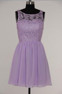Romantic Lavender A-line Chiffon and Lace Scoop Sleeveless Lace Knee Length Zipper Prom Gown