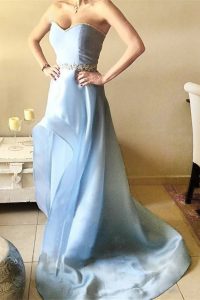 Light Blue Zipper Sweetheart Beading Prom Party Dress Organza Sleeveless