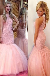 Fantastic Mermaid Scoop Sleeveless Lace Backless Prom Party Dress