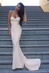 Flirting Mermaid Sleeveless White Prom Evening Gown Sweep Train Backless