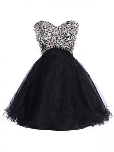Superior Mini Length Lace Up Prom Evening Gown Black for Prom and Party and Wedding Party with Sequins