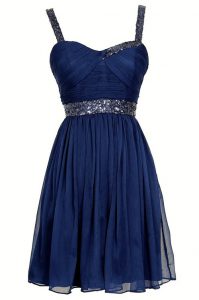 Navy Blue Homecoming Dress Prom and For with Sequins Straps Sleeveless Zipper