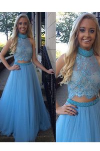 Baby Blue Zipper High-neck Beading and Appliques Homecoming Dress Organza Sleeveless