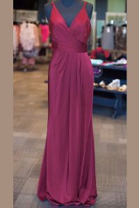 Fitting Burgundy Dress for Prom Prom and For with Ruching and Pleated V-neck Sleeveless Zipper