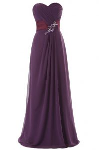 Unique Purple A-line Chiffon Sweetheart Sleeveless Ruffles Floor Length Zipper Prom Gown