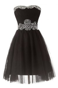 Fantastic Black A-line Organza Sweetheart Sleeveless Beading Knee Length Zipper Prom Dress