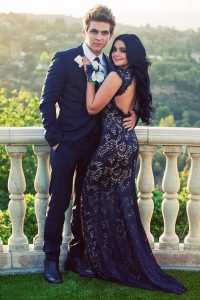 Ideal Mermaid Navy Blue Sleeveless Lace Brush Train Backless Evening Dress for Prom
