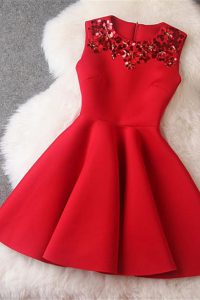 High End Red Scoop Zipper Beading Prom Dresses Sleeveless