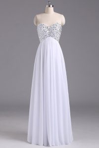 White Prom Dresses Prom and Party and For with Beading and Ruching Sweetheart Sleeveless Lace Up