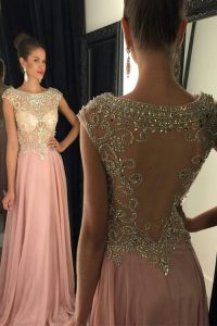 Perfect Scoop Sequins Floor Length A-line Sleeveless Pink Prom Dress Zipper