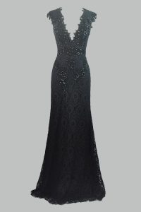 Black Column/Sheath Beading and Lace Homecoming Dress Zipper Lace Cap Sleeves Floor Length