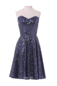 Glorious Knee Length Lace Up Dress for Prom Navy Blue for Prom and Party with Sequins