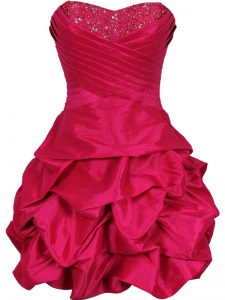 Hot Pink Lace Up Prom Dresses Ruching Sleeveless Mini Length