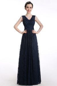 Black Chiffon Zipper Prom Evening Gown Sleeveless Floor Length Lace