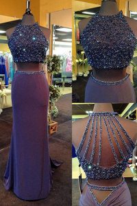 Scoop Purple Zipper Dress for Prom Beading Sleeveless Floor Length