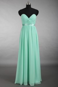 Glittering Sweetheart Sleeveless Prom Gown Floor Length Ruching Apple Green Chiffon