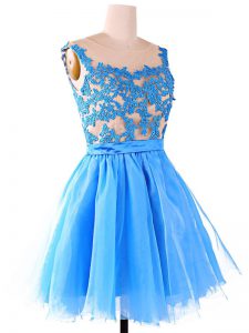 Scoop Lace Knee Length A-line Sleeveless Baby Blue Homecoming Dress Zipper