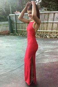 Mermaid Red Scoop Neckline Ruching Prom Gown Sleeveless Backless