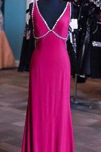 Sashes ribbons Prom Dresses Fuchsia Zipper Sleeveless Floor Length