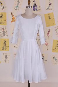 Simple Knee Length White Dress for Prom Scoop Half Sleeves Zipper