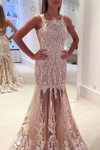 Adorable Mermaid Scoop Sleeveless Tulle Homecoming Dress Lace and Appliques Sweep Train Zipper