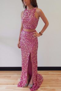 Discount Mermaid Sequins Lilac Prom Dress Scoop Sleeveless Sweep Train Backless